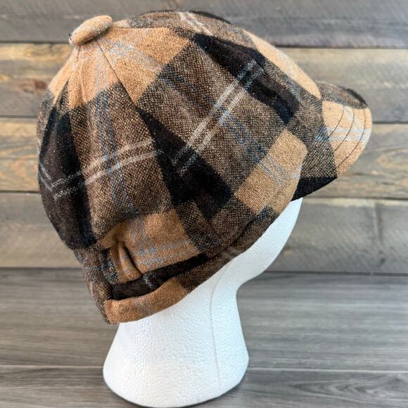Pistil 6-Panel Newsboy Hat Wool Blend Plaid Preppy Heart Lining Logo Neutral - Picture 5 of 15